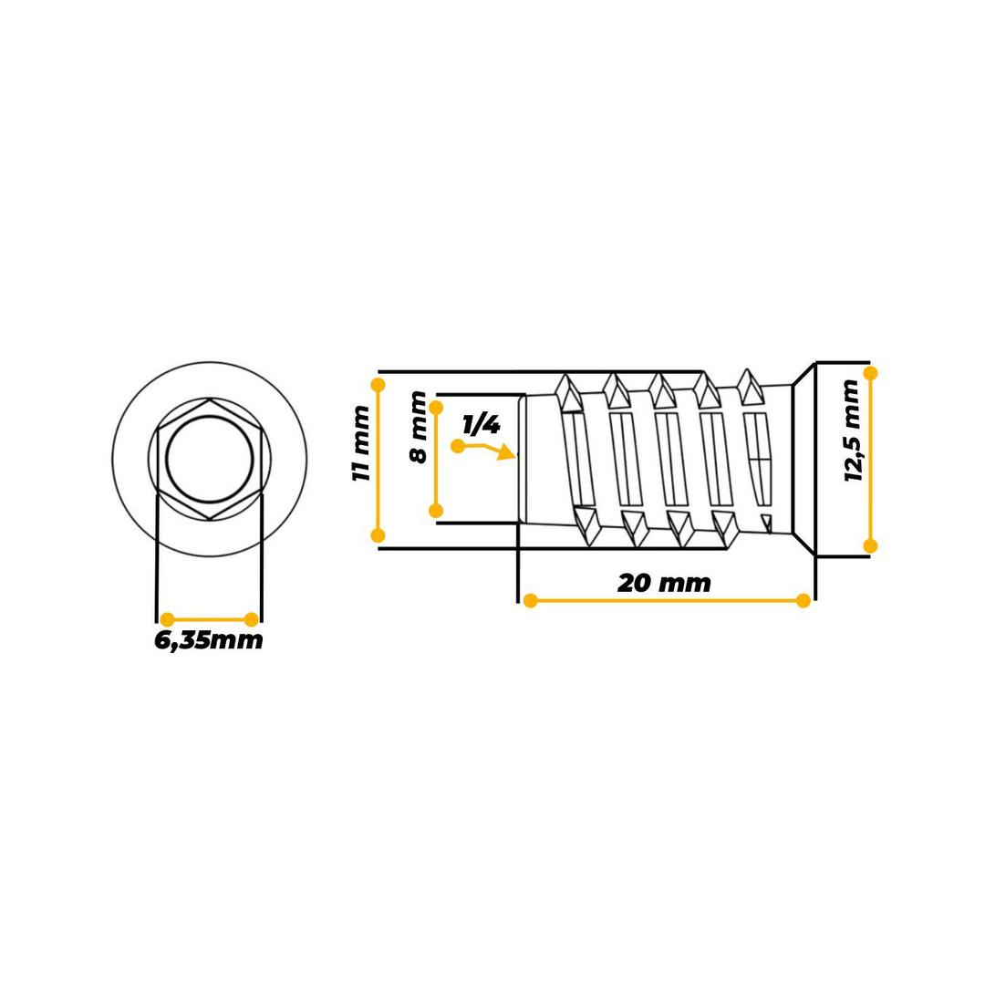 Bucha Americana Rosca 1/4 X 20 Mm Para Madeira