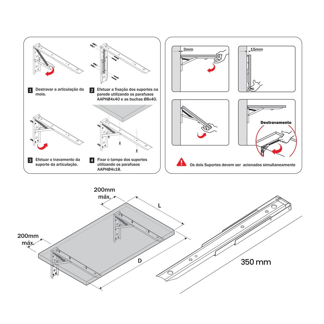 Suporte Para Mesa Dobrável 350mm Branca O Par