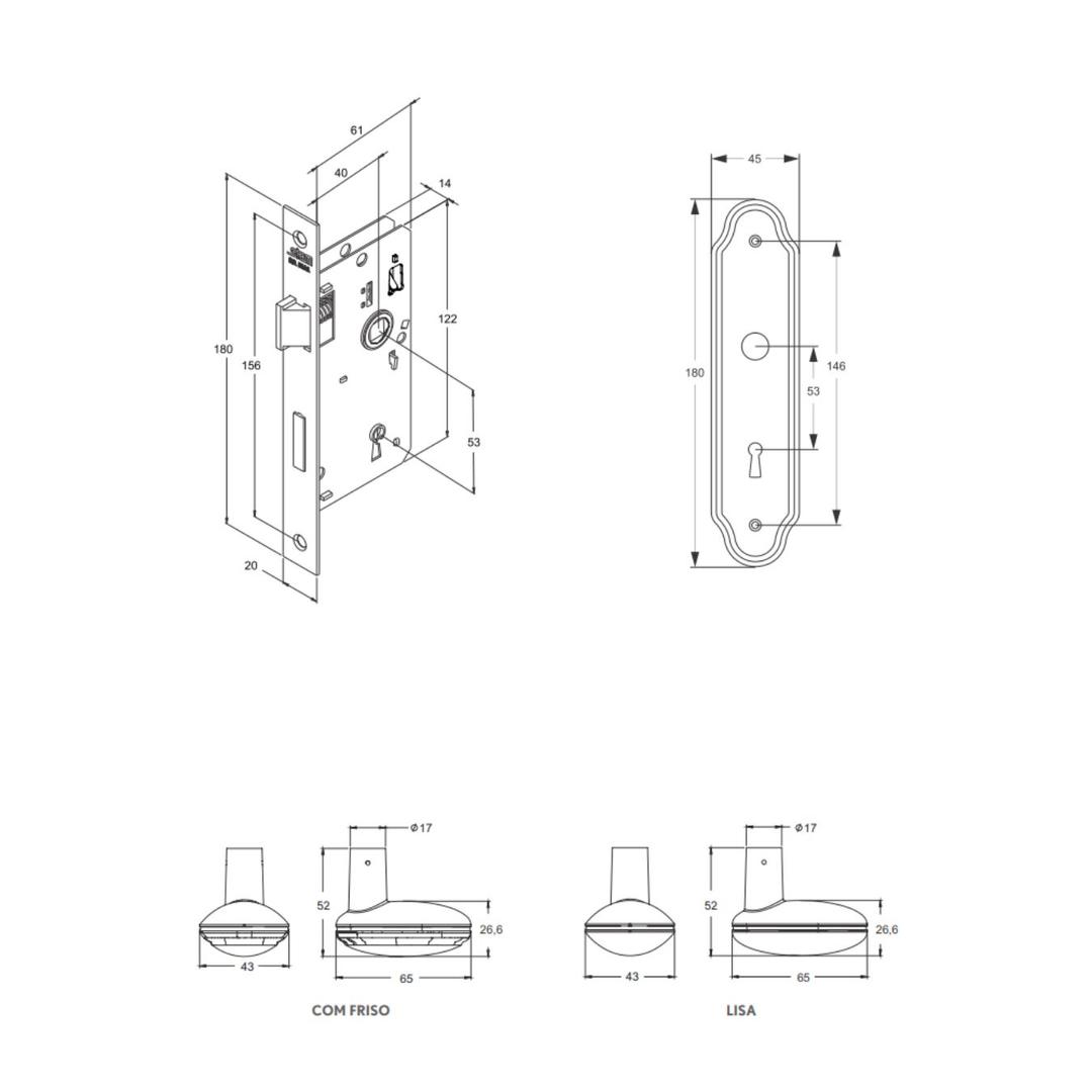 Fechadura Stam Porta Madeira 25/40 Mm Interna