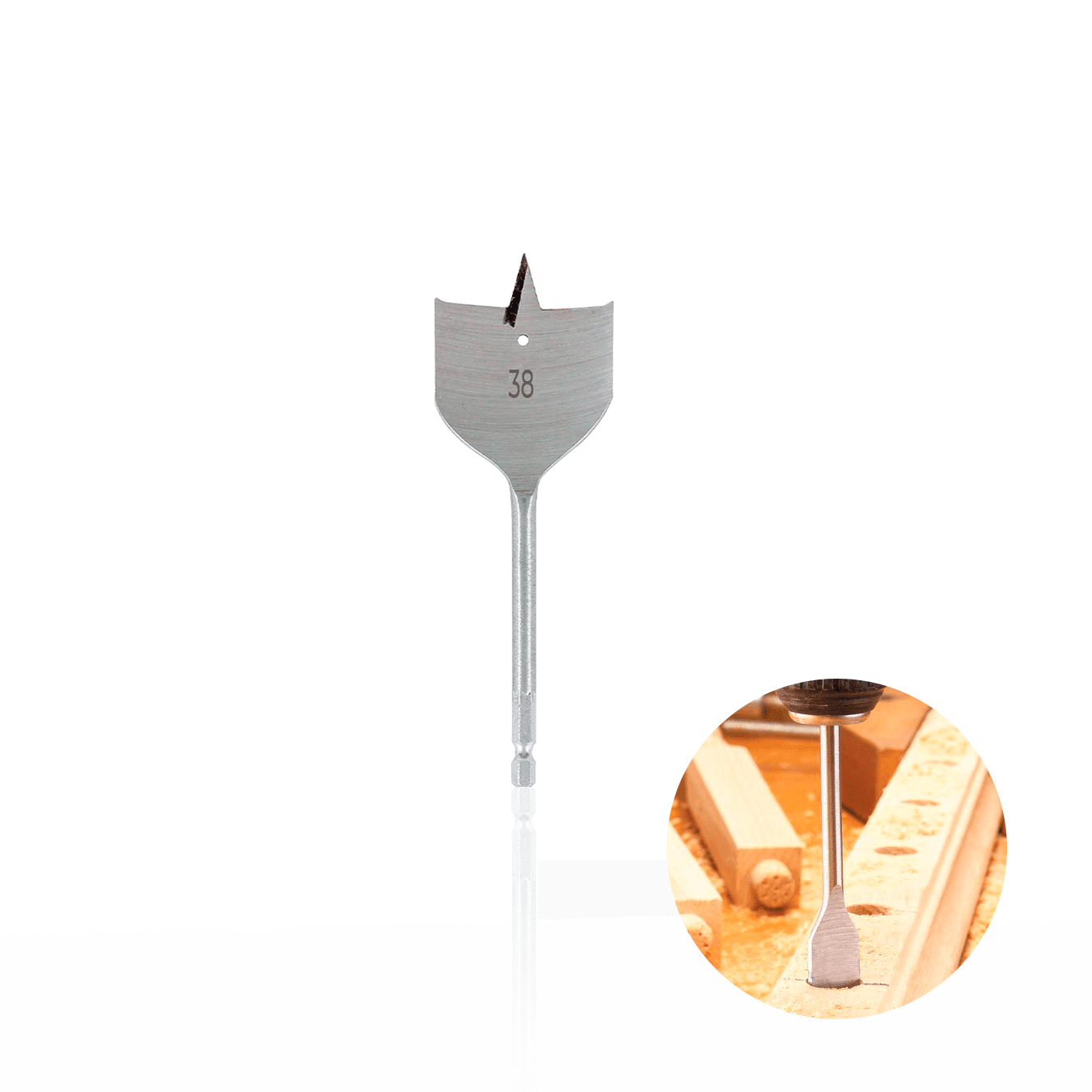Broca Chata de 38 Mm Em Aço Resistente Com Haste Sextavada Para Madeira Mtx