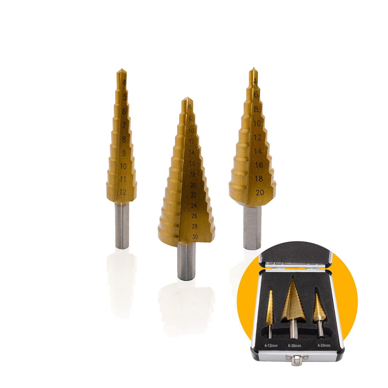 Kit Jogo de Brocas Escalonadas 4-12 Mm 6-30 Mm 4-20 Mm Em Aço Rápido Revestida de Titânio Com Haste Triangular Para Chapa de Metal Ctpohr