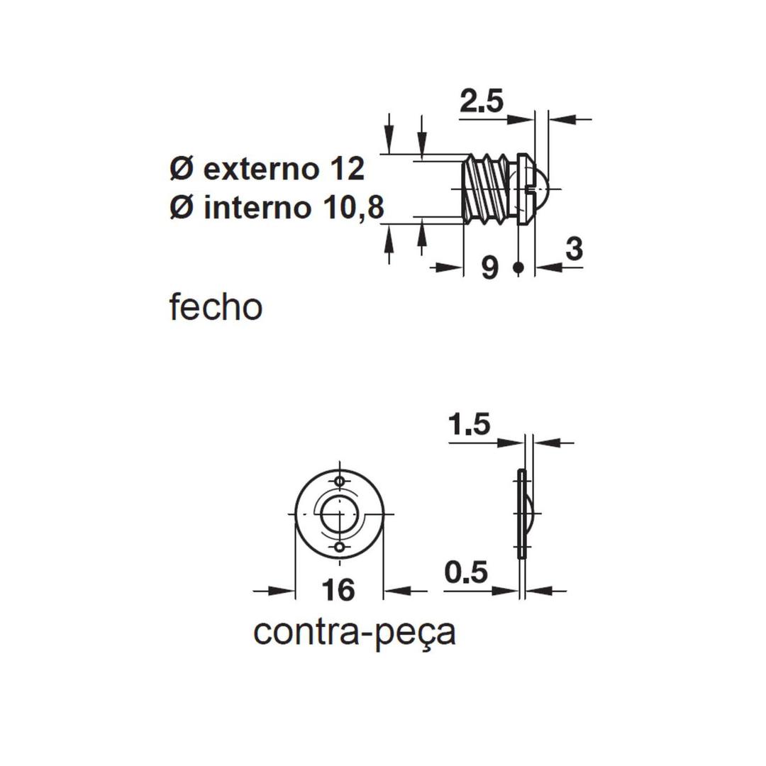 Fecho Esférico Embutido 12 Mm Latão Hafele