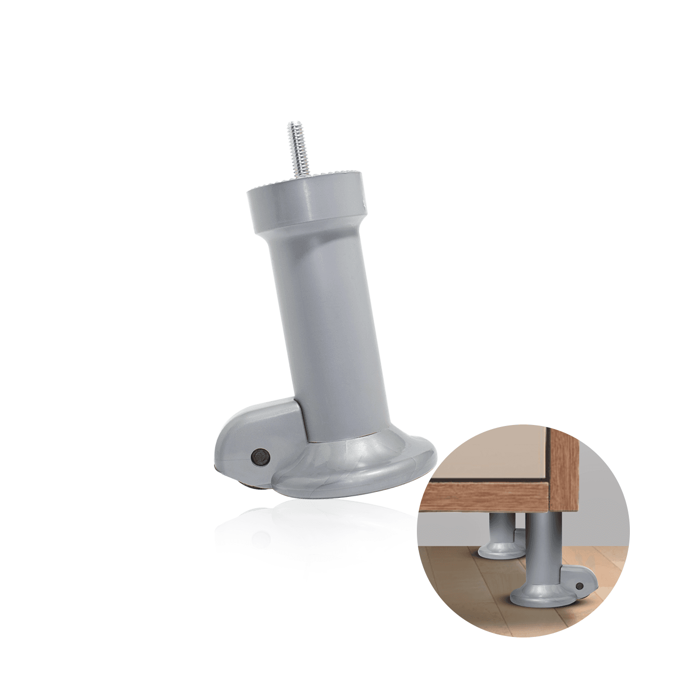 Pé Cama Box 13 Cm Com Rodizio Auxiliar Cinza