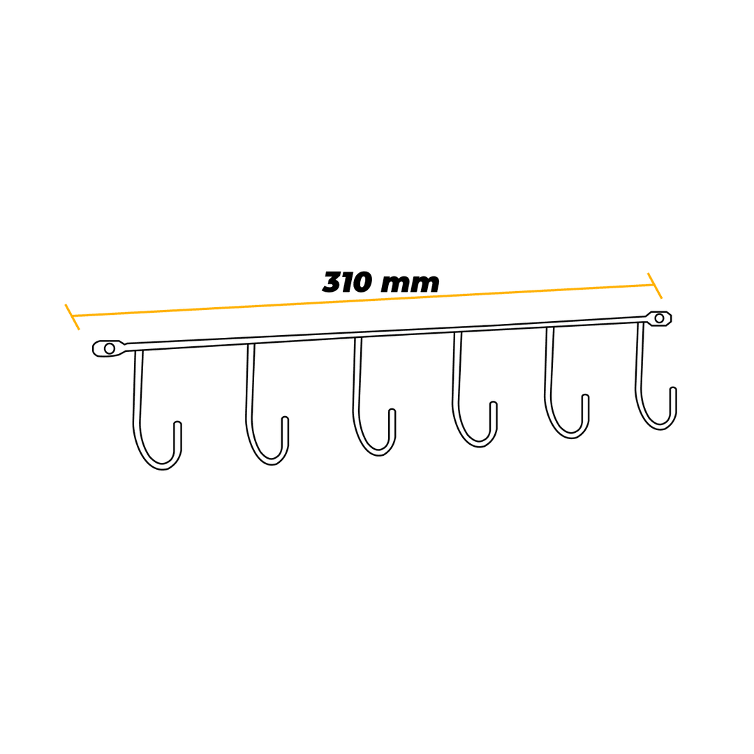 Porta Xícaras Simples 6 Ganchos 310 Mm Cromado