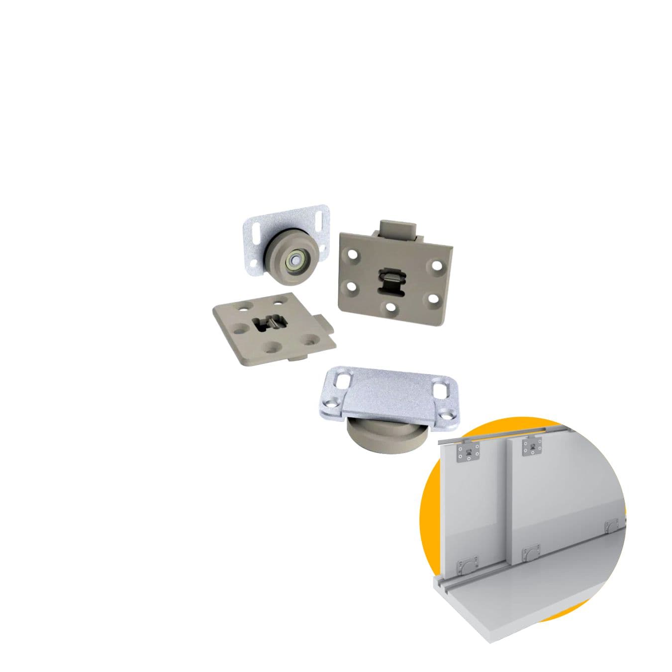 Kit Sistema Para Porta de Correr Ro2200 de 21,3 Mm Com Guia 2205 Rometal