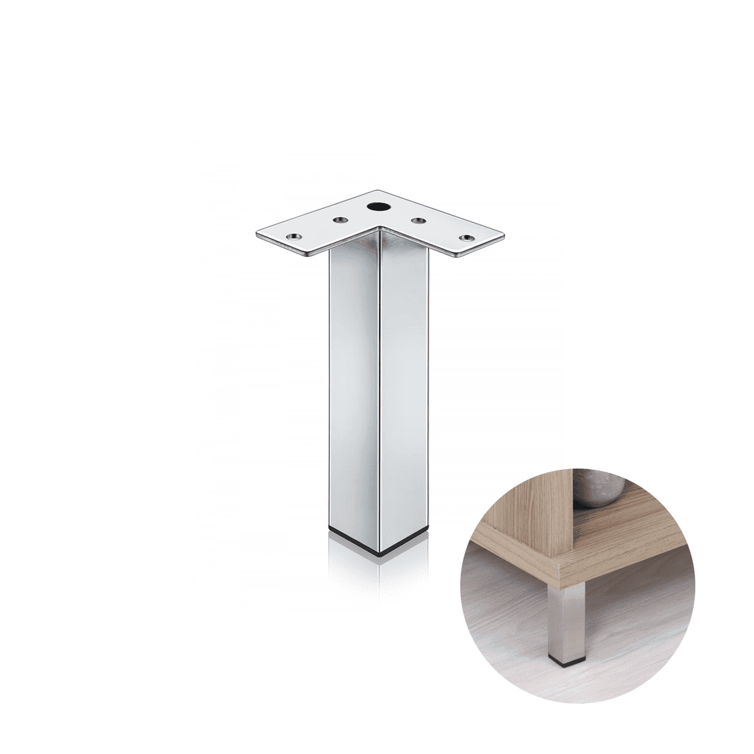 Pé Quadrado Aço Cromado 15 Cm de Altura Para Móveis