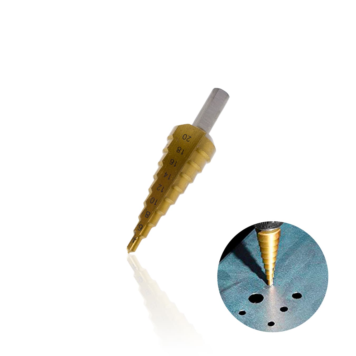 Broca Escalonada de 4 A 20 Mm Em Aço Rápido Revestida de Titânio Com Haste Triangular Para Chapa de Metal Ctm-50704020 Ctpohr