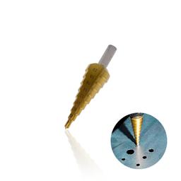 Broca Escalonada de 4 A 20 Mm Em Aço Rápido Revestida de Titânio Com Haste Triangular Para Chapa de Metal Ctm-50704020 Ctpohr