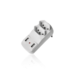 Plug Com 2 Usb Carregador Celular, Iphone E 2 Tomadas Novo Padrão