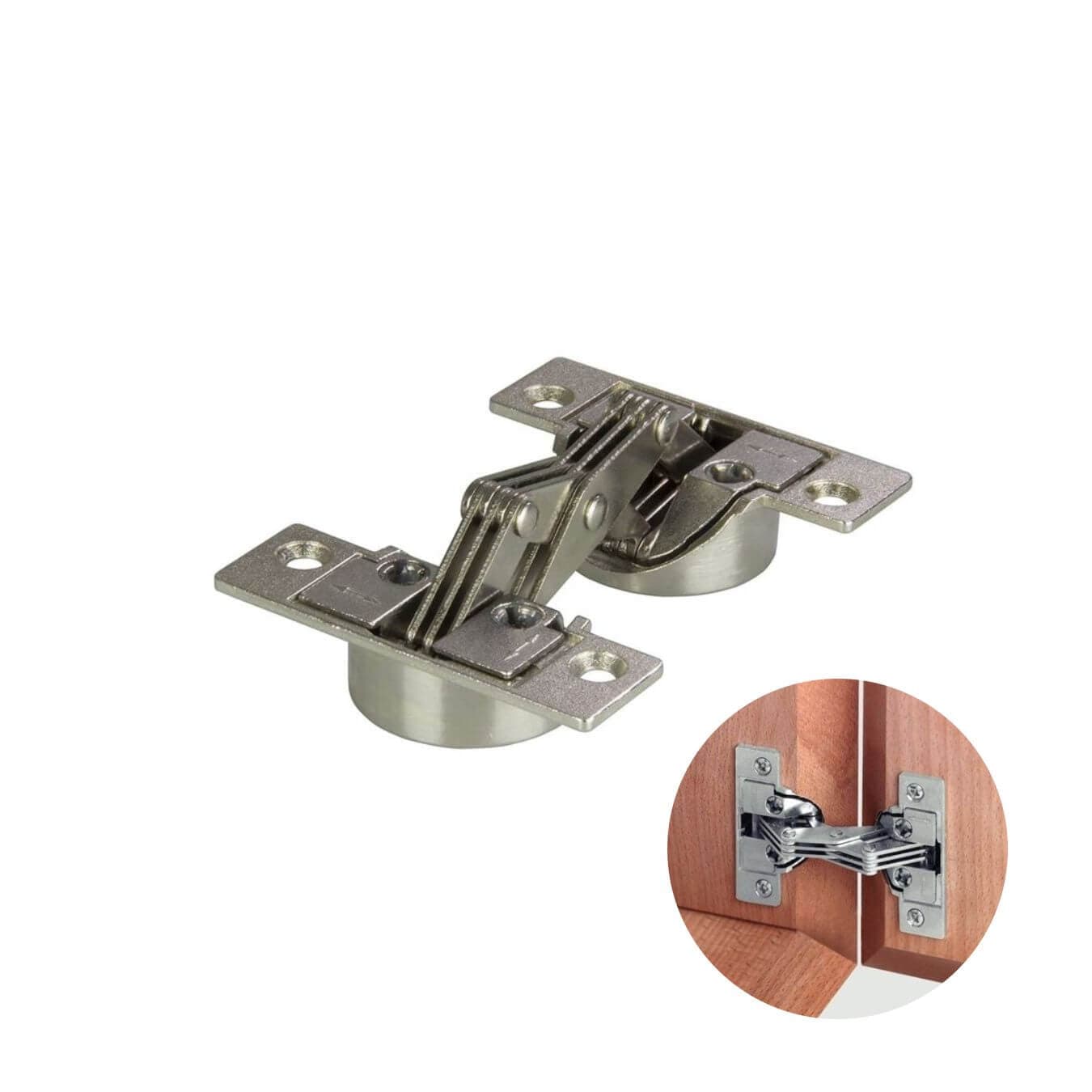 Dobradiça Chanfro Para Porta de Móveis de Canto Com Esquadria