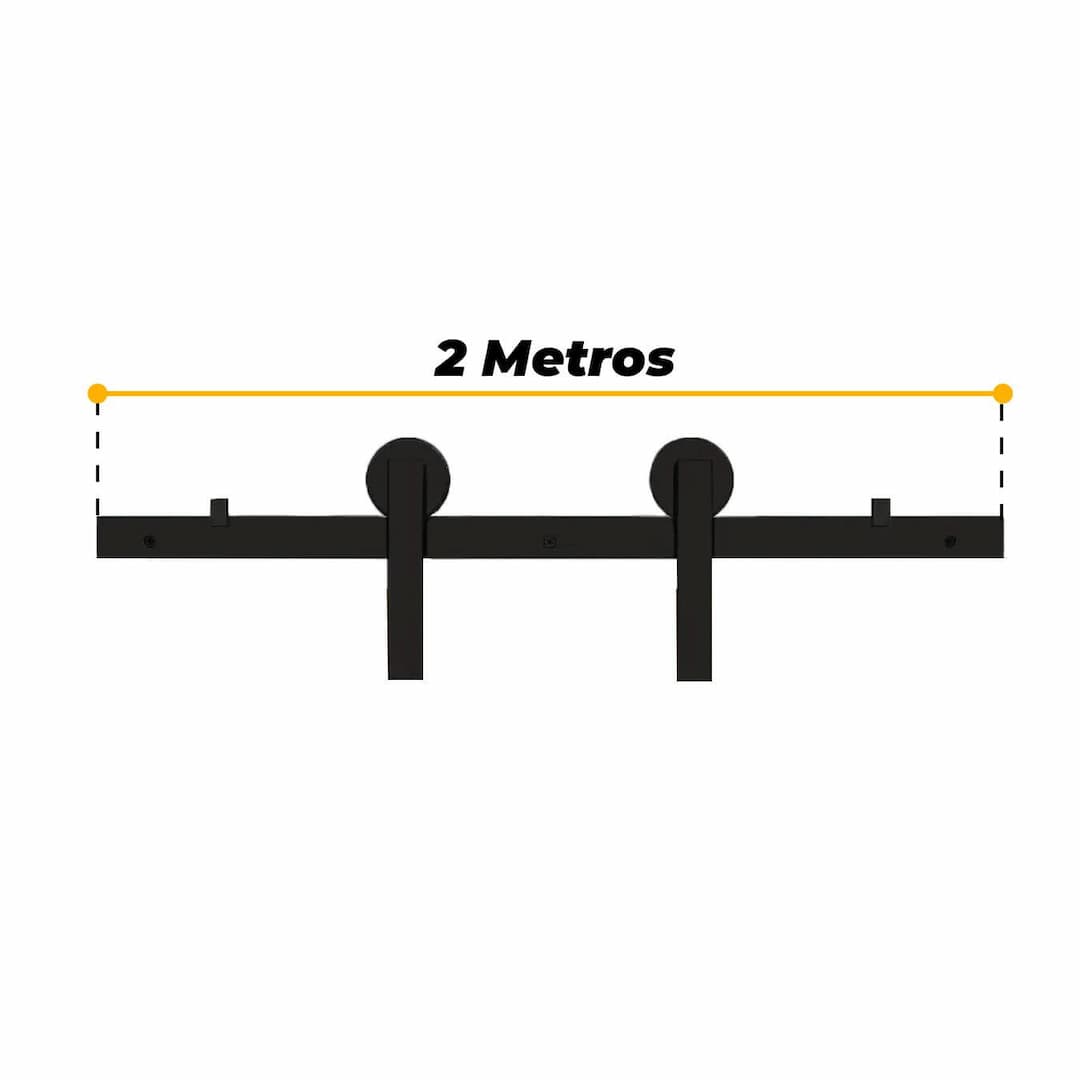 Kit Porta de Correr Preto Fosco Trilho E Roldanas Aparente 2 Metros