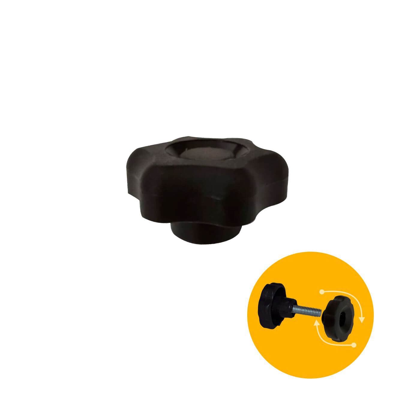 Manipulo Termoplástico Fêmea Preto Com Porca 3/8 Polegadas