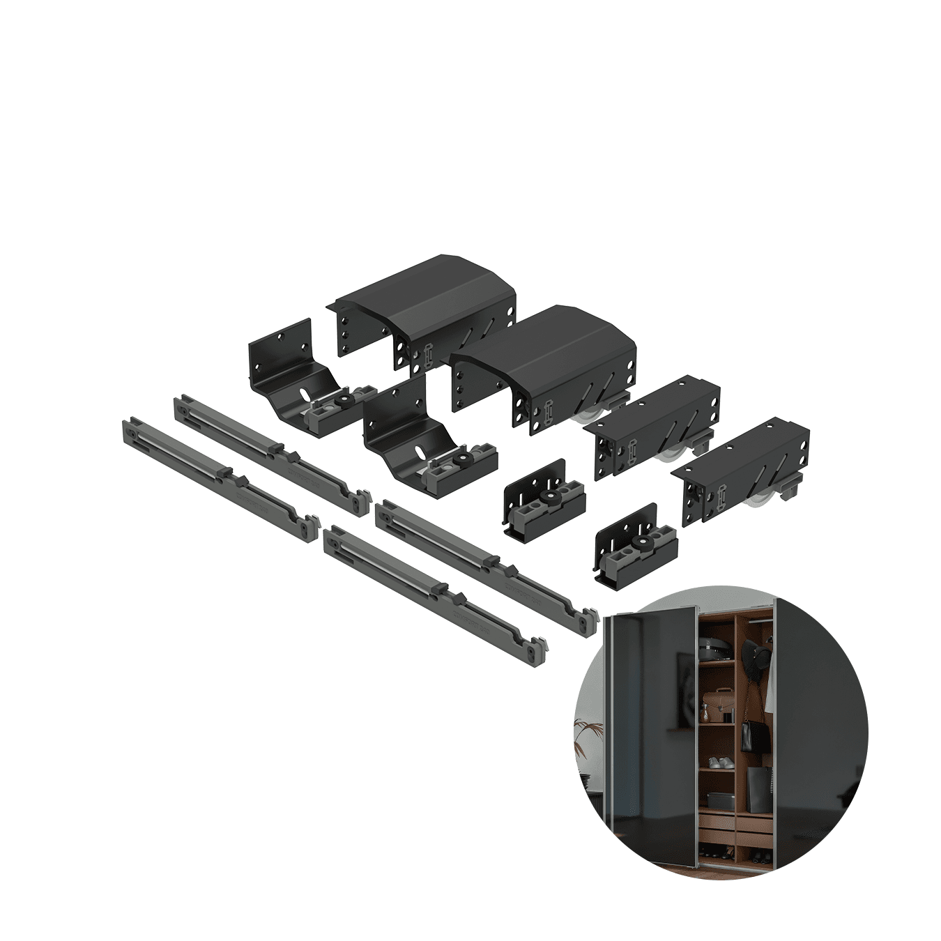 Kit Sistema Para Porta de Correr Dominus (20 A 50 Kg) Para 2 Portas Rometal