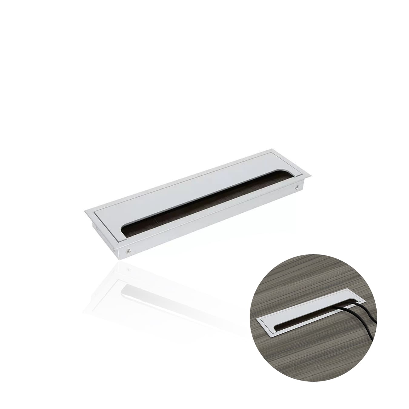Passa Cabo Max Alumínio Anodizado Retangular Para Mesas 8 X 27,5 Cm