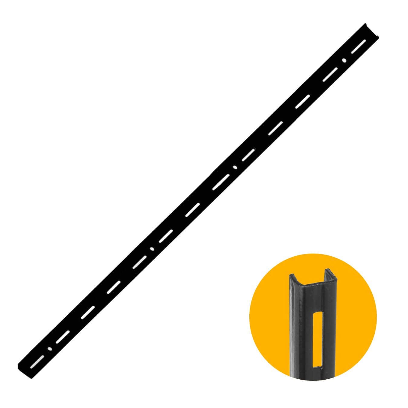 Trilho Cremalheira Simples Preto de 150 Cm Em Aço Para Prateleiras