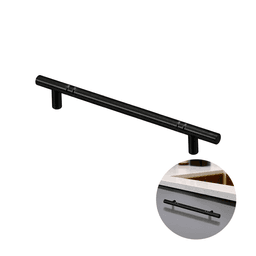 Puxador Haste Redondo Preto Com Friso 320 Mm / 36,5 Cm Para Gavetas Mk