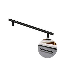 Puxador Haste Redondo Preto Com Friso 384 Mm / 43 Cm Para Gavetas Mk