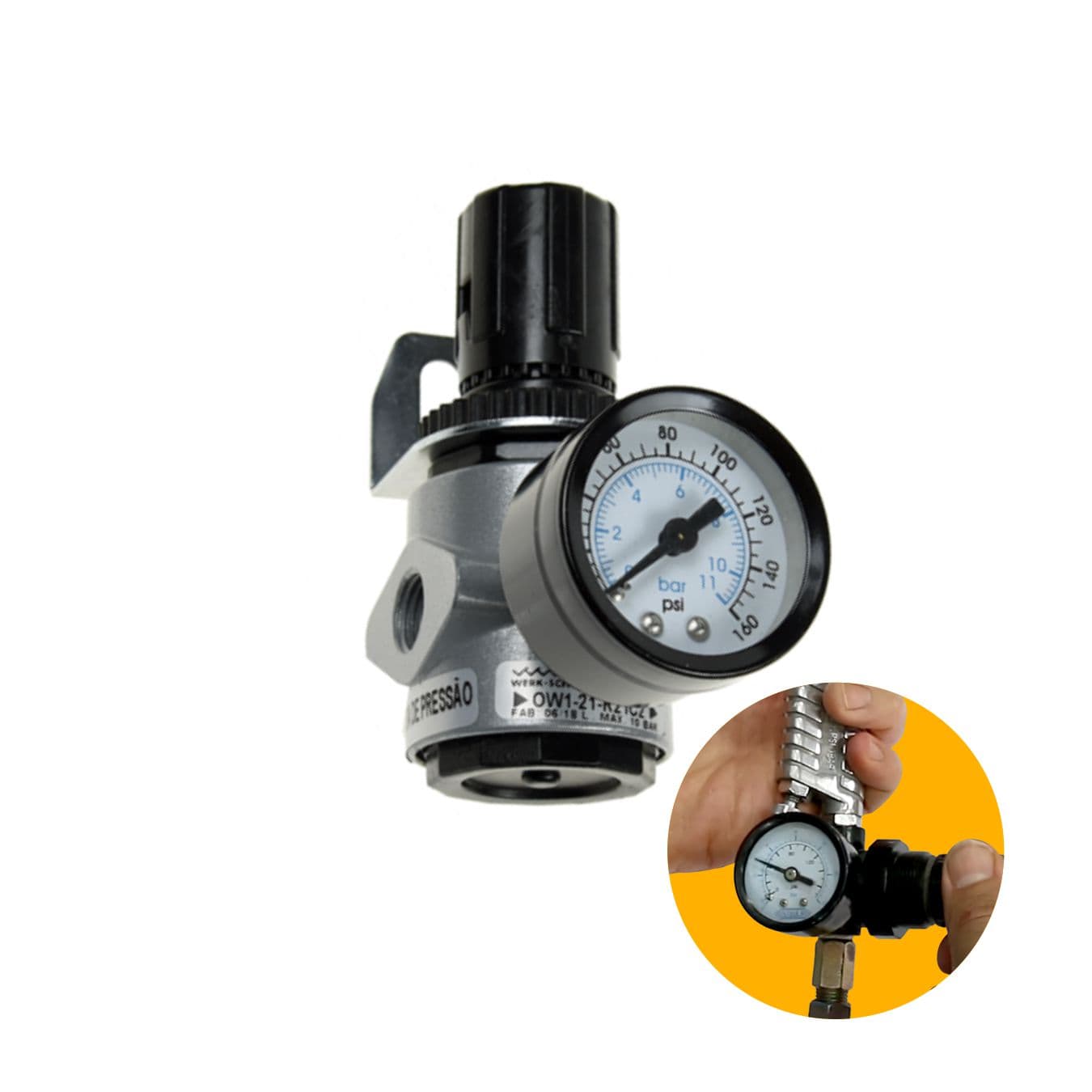 Regulador de Pressão Pneumático 1/4 X 21-r21 C2 Com Manômetro