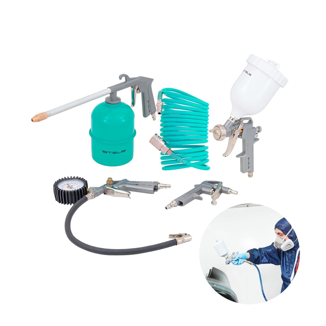 Kit Acessórios Pneumáticos Com 5 Pçs Pintura, Calibrador, Limpeza, Lubrificação