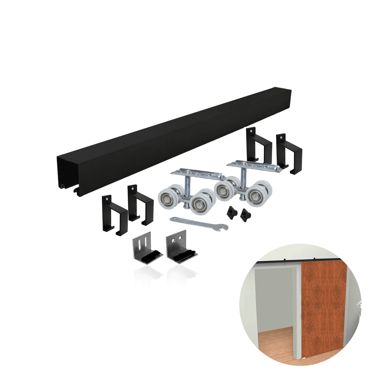 Kit Para Porta de Correr 2 Roldanas E Trilho 2 Metros Preto