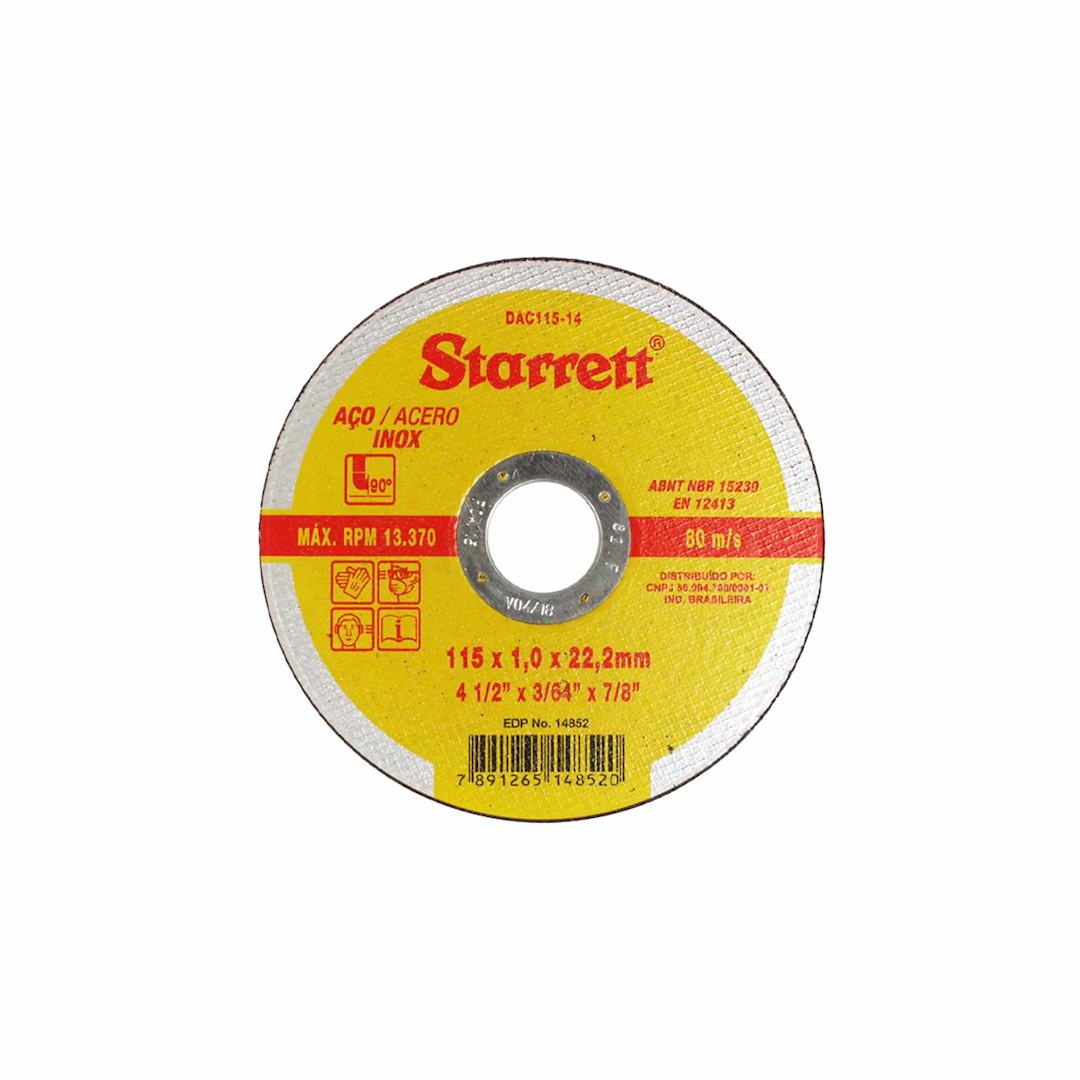 Disco de Corte 4.1/2 Pol. Para Aço Inox - Starrett-dac115-14