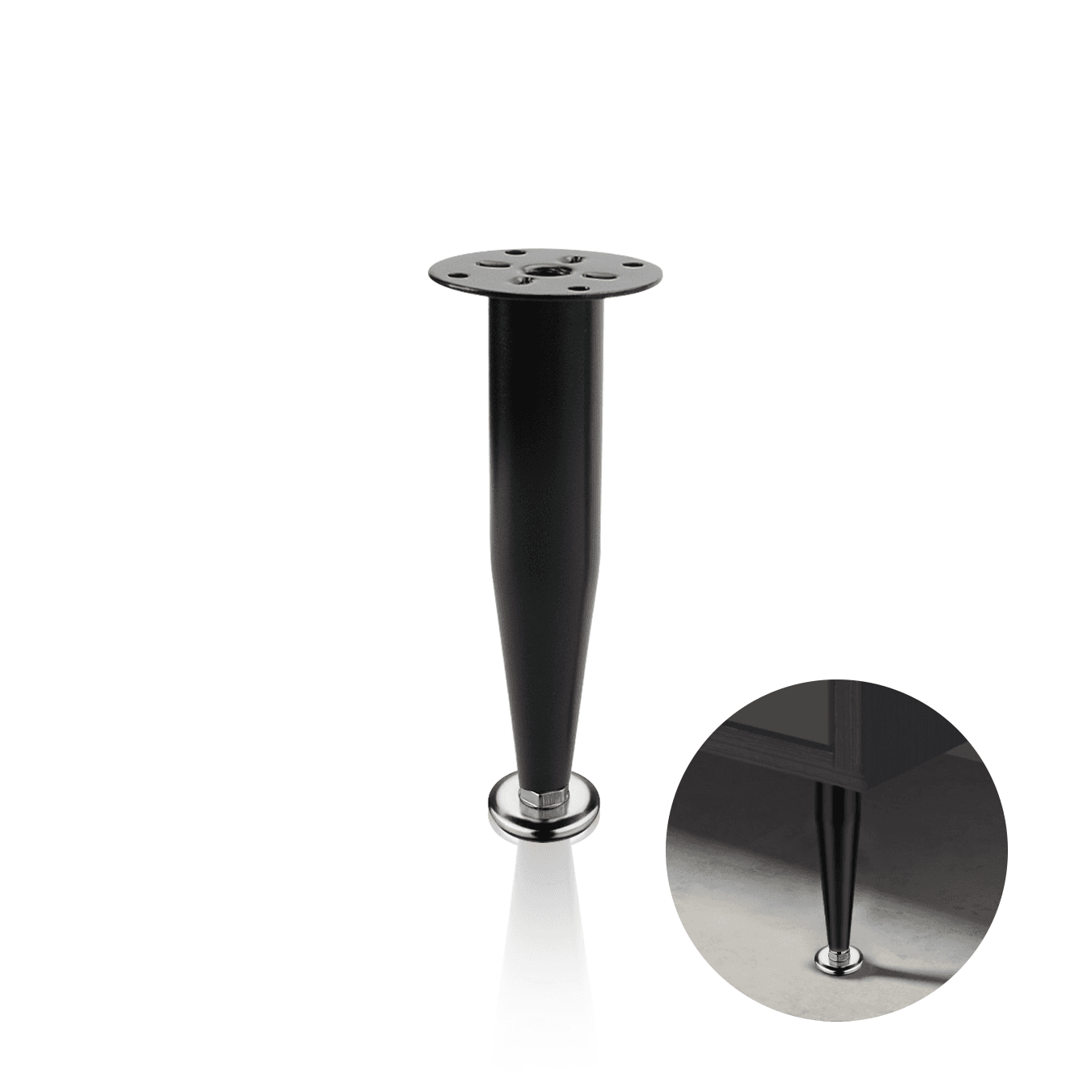 Pé Távola de Alumínio Preto de 10 Cm Com Regulagem Para Armários E Móveis Mk