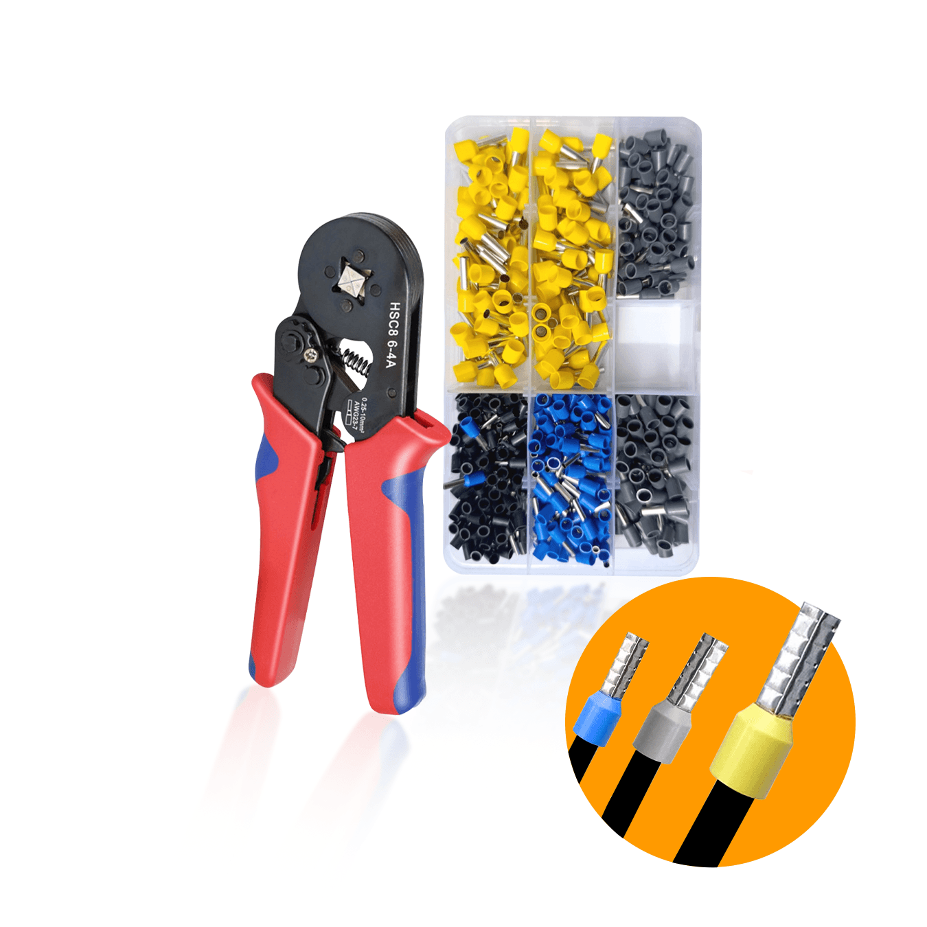 Kit Alicate Para Crimpagem de Terminais Tubular Até 10mm² Hsc8 6-4a Mk