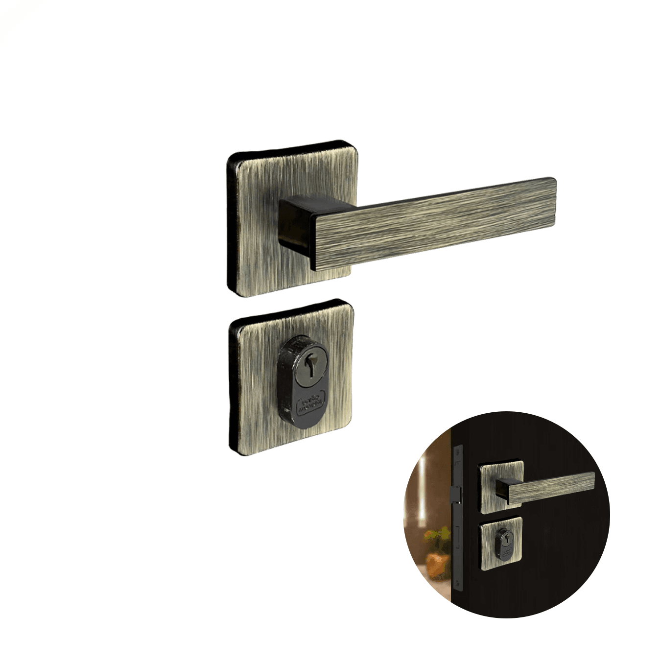 Fechadura Topazio 40mm Com Cilindro 55mm E Maçaneta Quadrada Antique