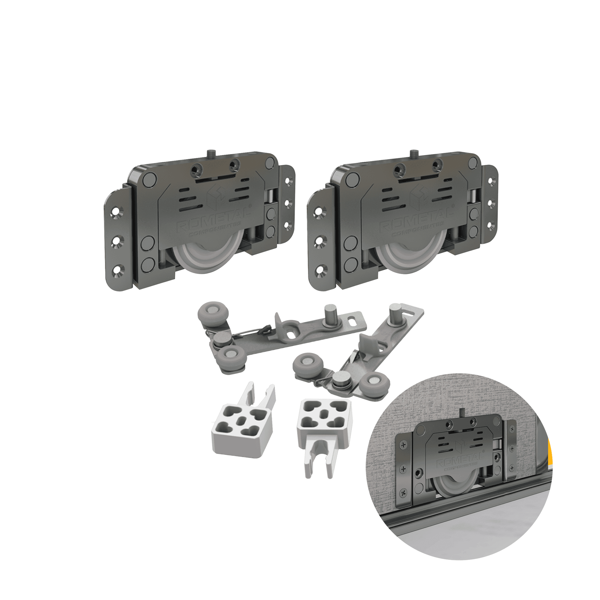 Kit Sistema Para Porta de Correr Robus Embutido Rb68 Com Guia 4025 Rometal