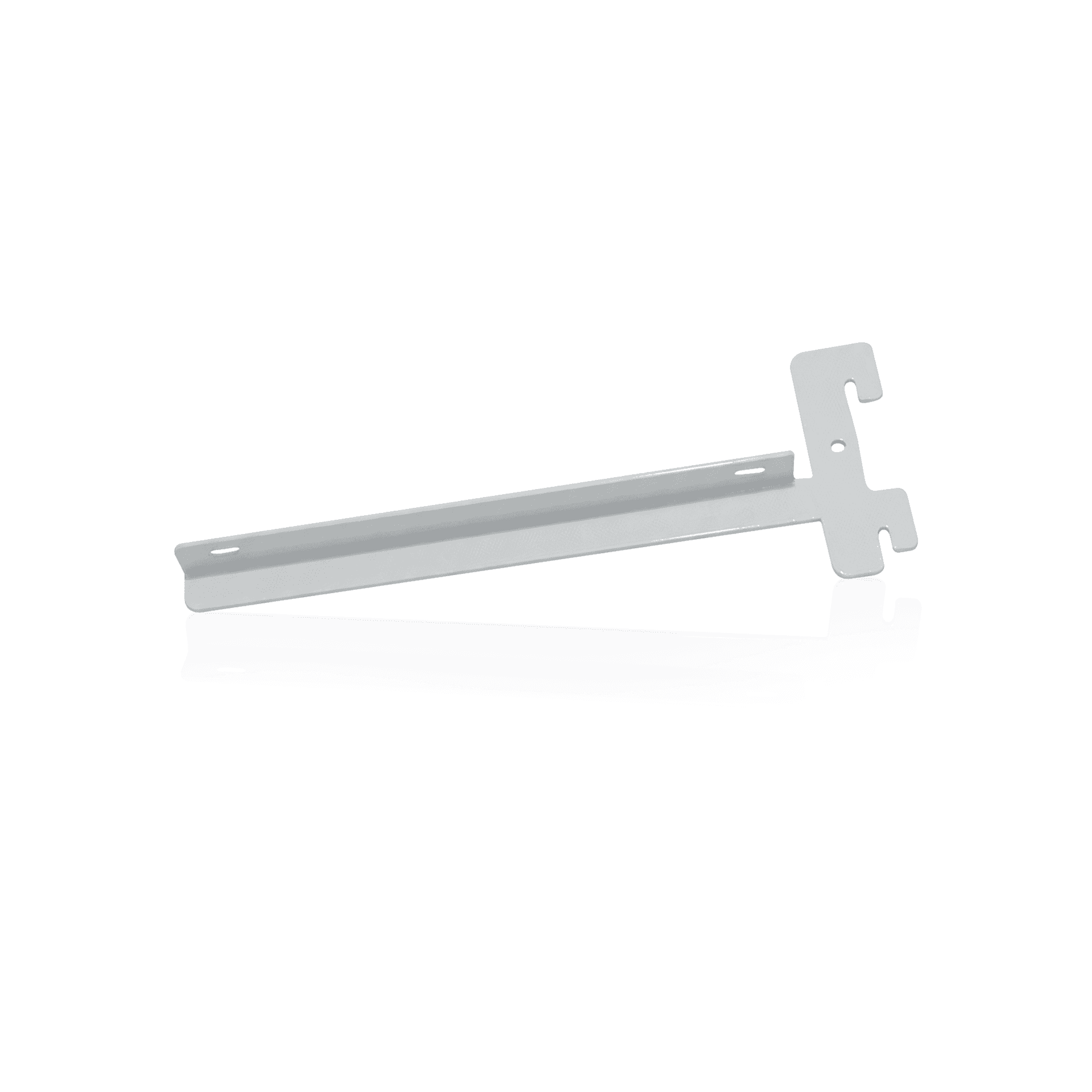 Suporte Branco de 20 Cm Com Aba Direita Inverso Para Trilho Cremalheira