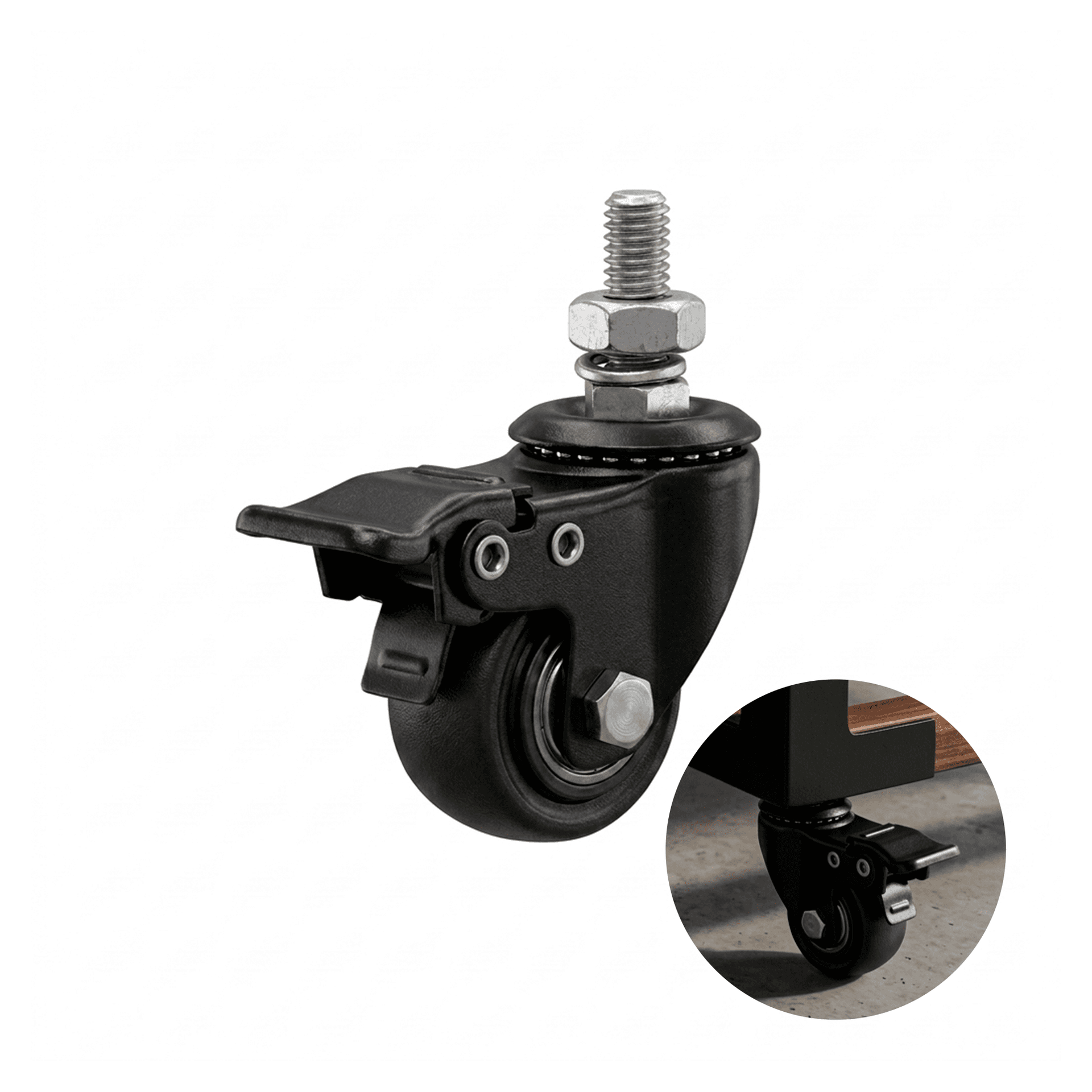 Rodizio Giratório Roda 40mm Com Rolamento E Freio Duplo Preto