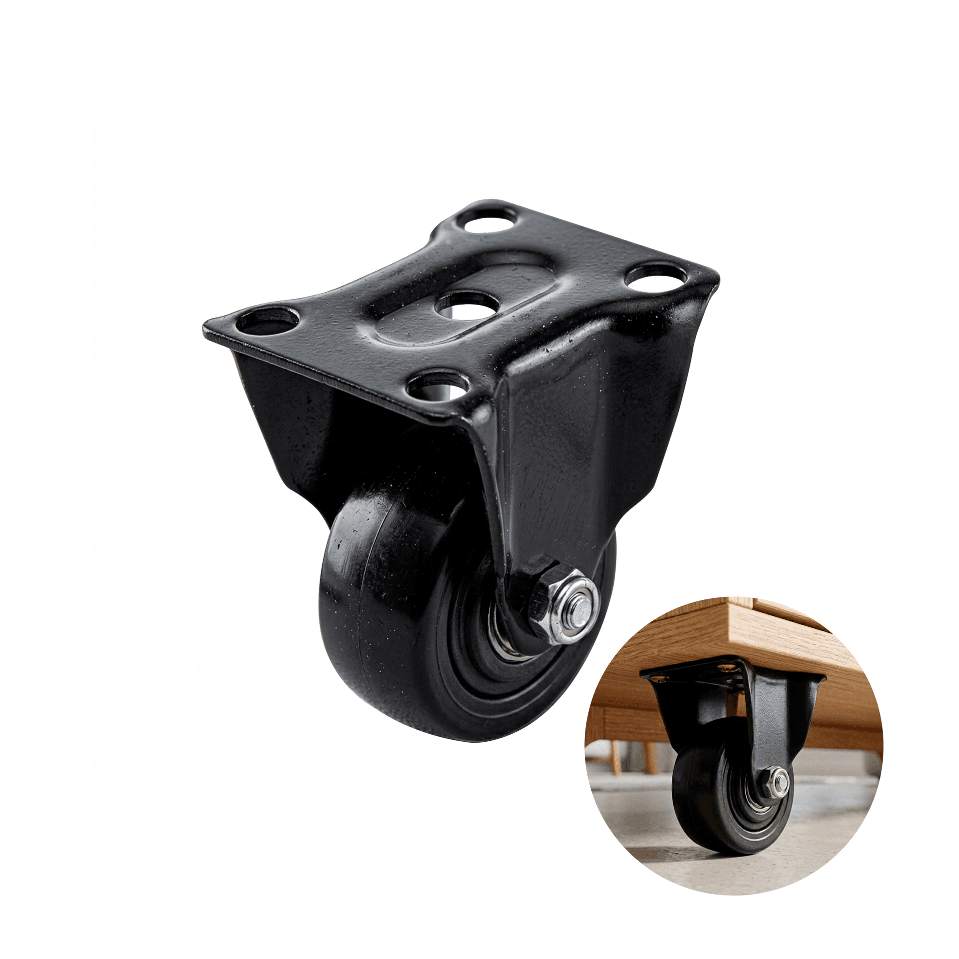 Rodizio Fixo Roda de 50mm Preto Com Rolamento Duplo