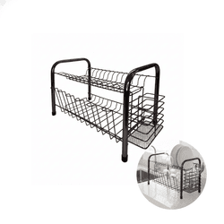 Escorredor de Louças Duplo Com Porta Talher E Copo Preto