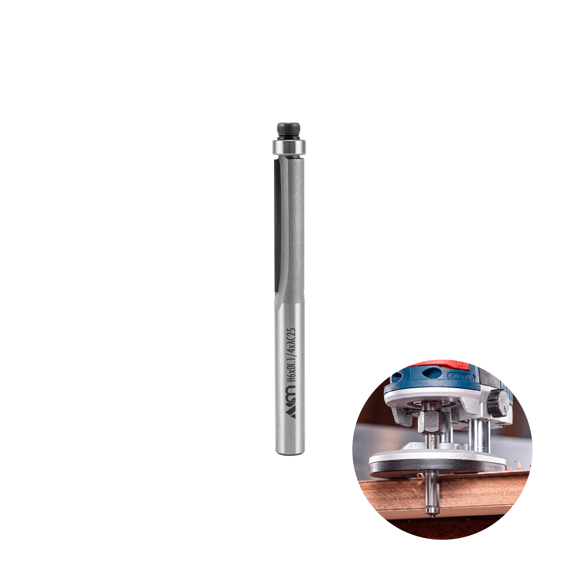 Fresa Reta Mk Com Rolamento Topo Haste 6mm Corte 1/4" X 25 Mm