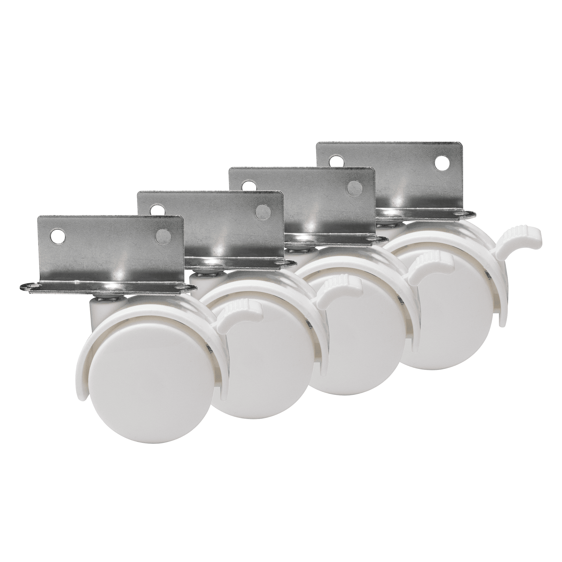 Kit 4 Rodízios Fixos Com Trava Chapa Em L Branco Rb40