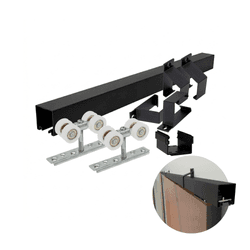 Kit Para Porta de Correr 35 X 35 Mm Preto 4r Com Trilho de 2 Metros Rodinato