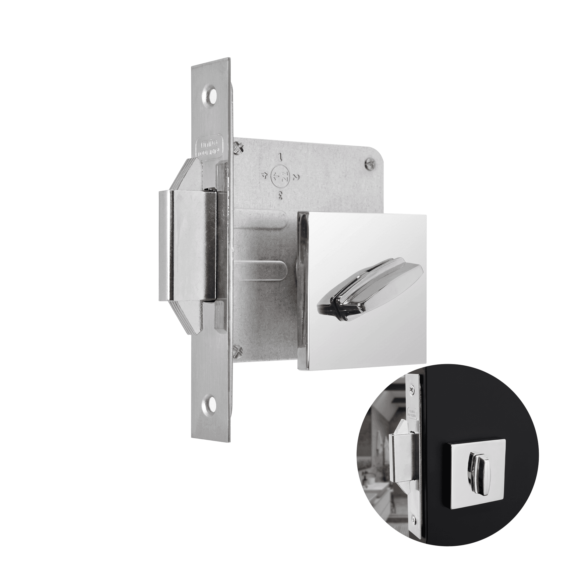 Fechadura Porta de Correr Banheiro Roseta Quadrada Cromado