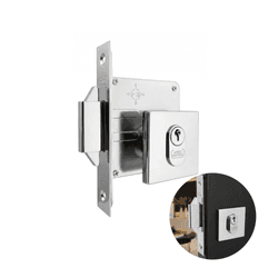 Fechadura Porta de Correr Externa Roseta Quadrada Cromado Maquina 45 União Mundial
