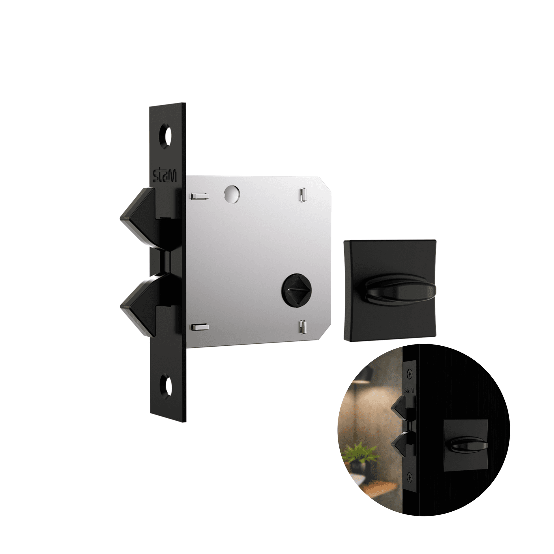 Fechadura Para Correr 1006s Wc Roseta Quadrada Classic - Black