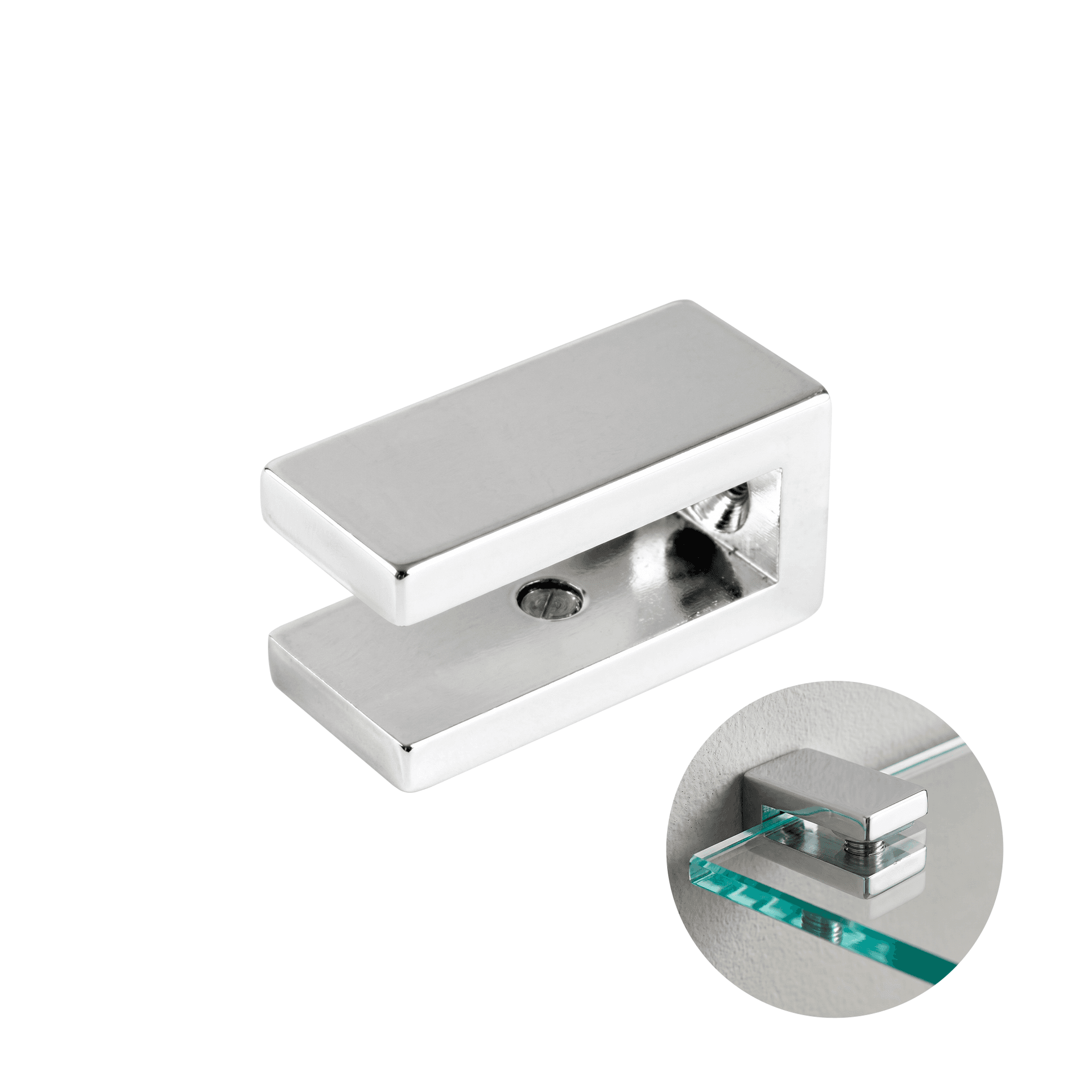 Suporte Para Vidro Quadrado Zamac Longo 10mm Cromado